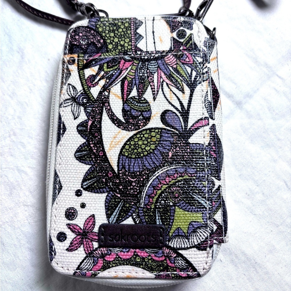 Sakroots Floral Crossbody Bag - White, Green, Purple Phone Wallet Clutch Vinyl